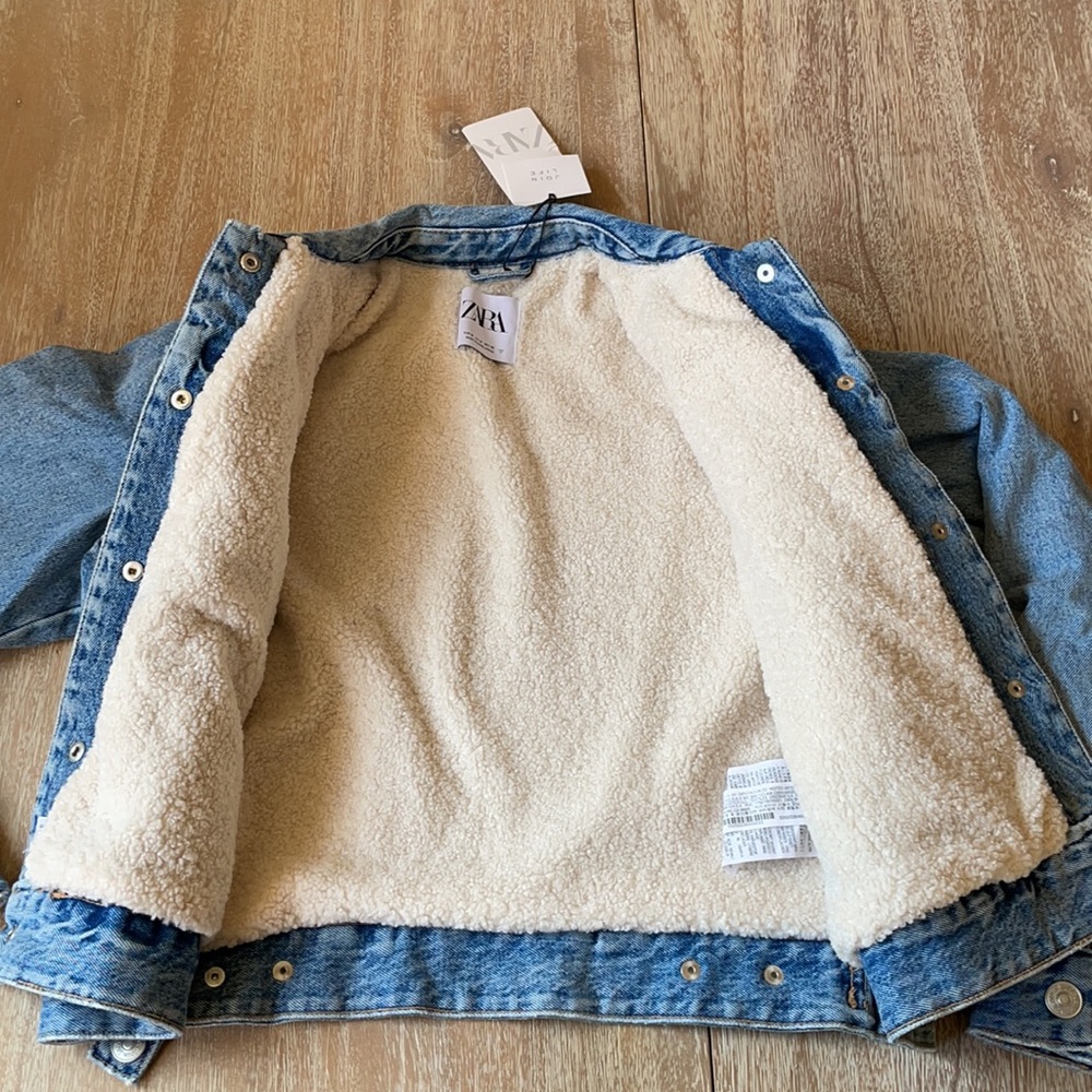 Zara Faux Fur Sherpa Lined Denim Jacket Size M - Picture 5 of 15